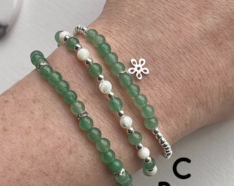 Green Aventurine Bracelet, Crystal Healing Bracelet, Minimalist Gemstone Jewellery, Good Luck and Fortune (charms sold separately)