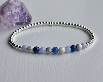 Calming Bracelet, Crystal Healing Jewellery, Howlite, Sodalite and Blue Lace, Confident communication interviews and public speaking