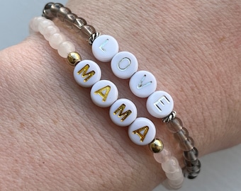 Personalised Name Bracelet, Custom Bead Jewellery, Crystal Mama Bracelet, Initial or Child Name Bracelet, Gift for New Mum