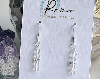 Clear Quartz Earrings, Sparkly Drop Earrings, Crystal and Silver Earrings, Gift for Crystal Lovers