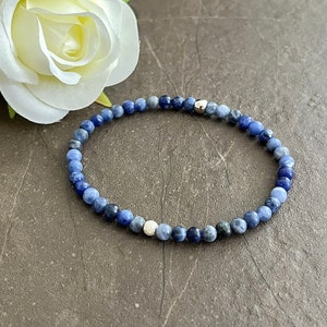 Sodalite Bracelet, Mini Gemstone Bracelet, Crystal Healing Bracelet, Blue Dainty Jewellery, Calming, Self-Intuition, Speak Truth image 4