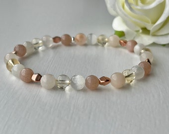 Crystal Healing Bracelet, Purity Confidence and Good Fortune, Selenite, Citrine, Sunstone
