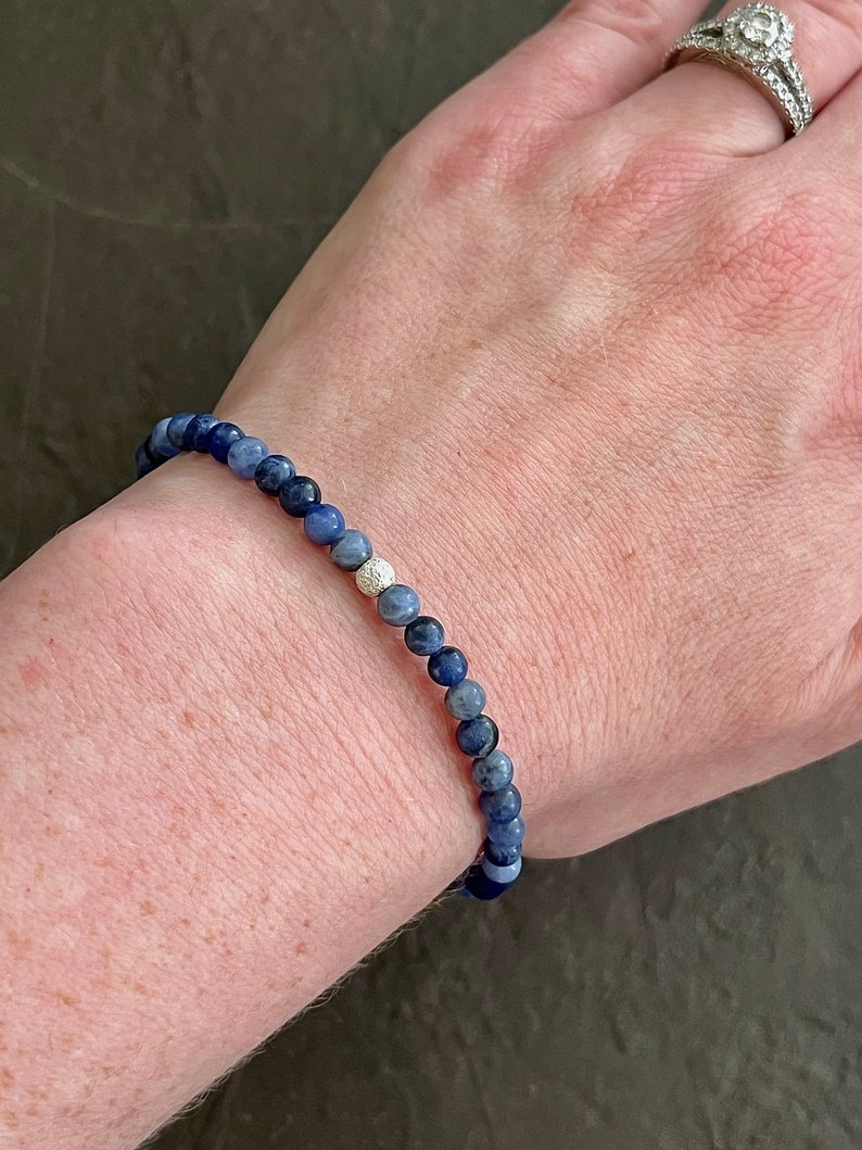 Sodalite Bracelet, Mini Gemstone Bracelet, Crystal Healing Bracelet, Blue Dainty Jewellery, Calming, Self-Intuition, Speak Truth image 3