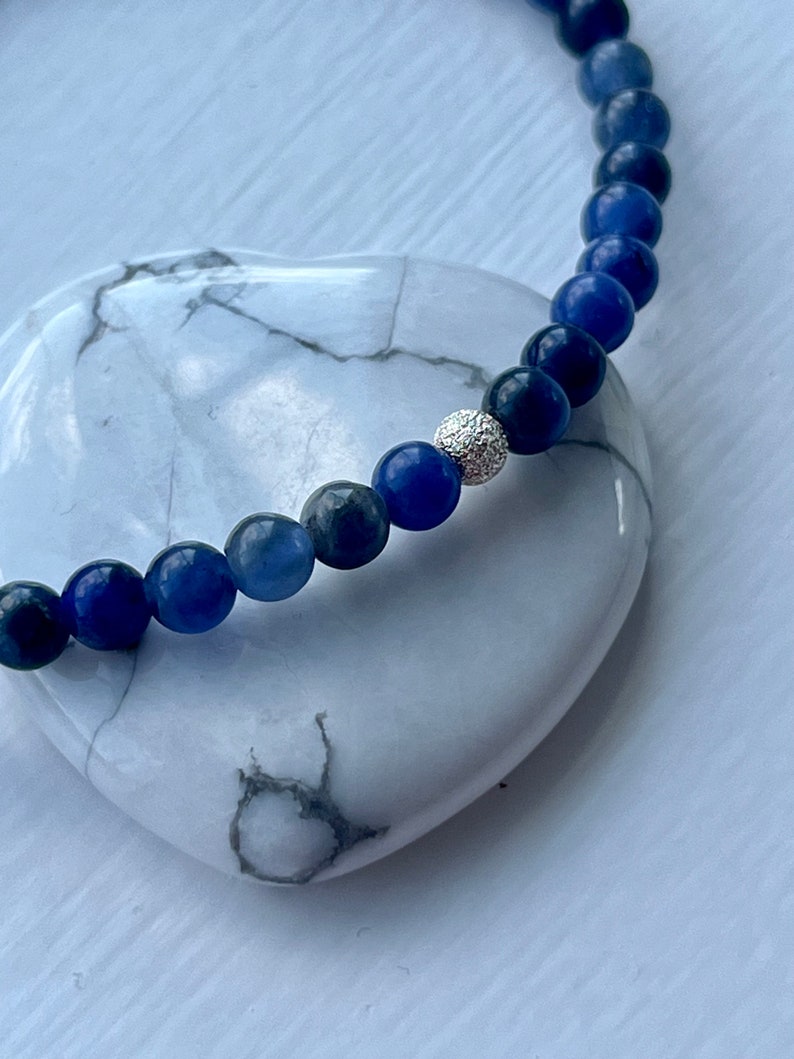 Sodalite Bracelet, Mini Gemstone Bracelet, Crystal Healing Bracelet, Blue Dainty Jewellery, Calming, Self-Intuition, Speak Truth image 2