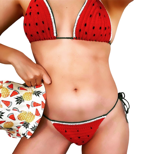 Wassermelone Bikini Set | Häkeln Bikini Boho Style Bademode |Obst Bikini| Valentinstag | Badeanzug | Erdbeer Bikini |Brasilianisch