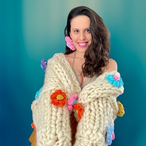 Chunky Knit Cardigan / Suéter de gran tamaño hecho a mano / Colorido Cardigan / Suéter floral hinchado y diseño personalizado / Venta imagen 1