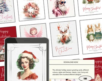 100 Greeting Cards Bundle – Printable and Digital in Multiple Styles & Colours, Instant Download