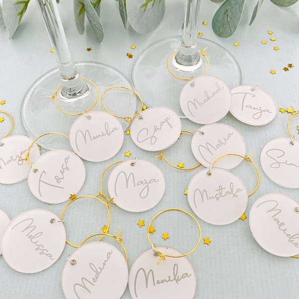 Wine Glass Charms, Custom wine charms, Barware acrylic Place Names, Wedding Place Cards, Wood Wedding Favor, Laser Cut Names, Name Keyring