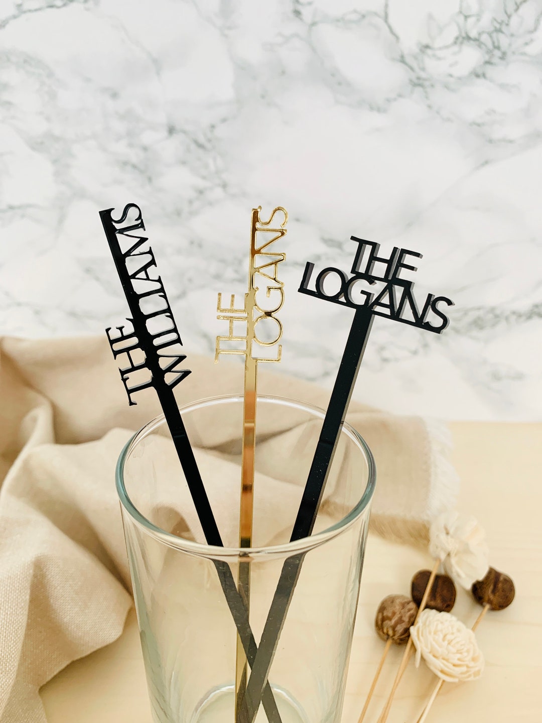 Personalized Drink Stirrers, Gold Drink Stirrers, Custom Wedding