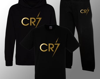 CR7 Hoodie Tracksuit Ronaldo Football Gift Kids Gold Front & Back Print Cristiano Hoody Number 7 Ronaldo Jogger Cr hoodie Boys Tracksuit