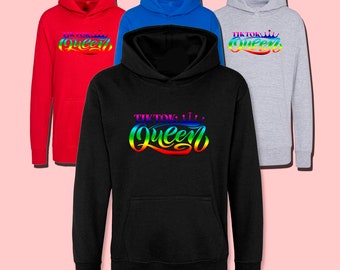New Queen Hoodie Tiktok Queen Hoodie, Rainbow print Colour Sweater, Winter hoodie Girls Hoodie, tiktok Kids hoody kids hoodie size 3-13 year
