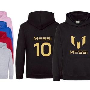 Gold #10 Messi Hoodie, Kids Boys Girls Football Soccer Hoodie, Gold Print On Front and Back of Hoody, Christmas, Birthday Gift Football Fan