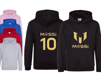 Gold #10 Messi Hoodie, Kids Boys Girls Football Soccer Hoodie, Gold Print On Front and Back of Hoody, Christmas, Birthday Gift Football Fan