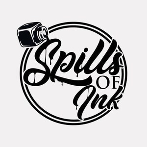 May include: Black and white logo featuring the text "Spills of Ink" in a dripping font, inside a double-lined circle. An ink bottle is positioned above the text. The design is simple and bold, suitable for branding or graphic design.
