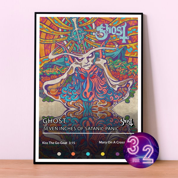 Ghost Poster Print | Seven Inches of Satanic Panic Poster | Album Cover Poster | Room Decor | Music Decor | Music Gifts | Metal Poster |
