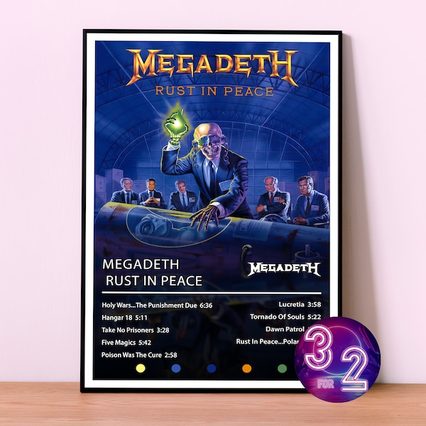 Megadeth Poster Print | Rust In Peace Poster | Album Cover Poster |  Room Decor | Metal Poster | Music Decor