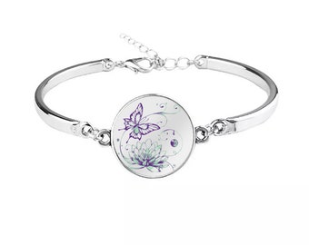 Butterfly and Lotus Flower -- Metal Bracelet