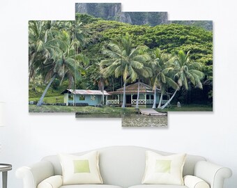 Hawaiian Lakehouse -- Four-piece Framed Mural Painting