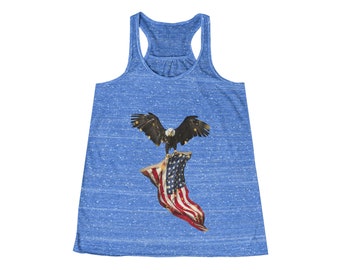 American Eagle with Flag - Women's Flowy Racerback Tank