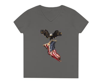 Eagle with American Flag - Ladies' V-Neck T-Shirt