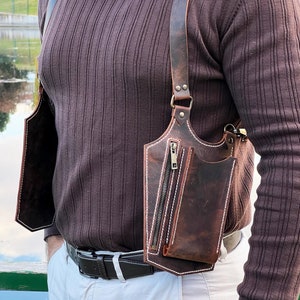 Bolso estilo cartera de cuero marrón rústico - Bolso estilo cartera doble - Bolso estilo cartera con cremallera - Bolso estilo festival - Bolso de viaje de cuero estilo alocado