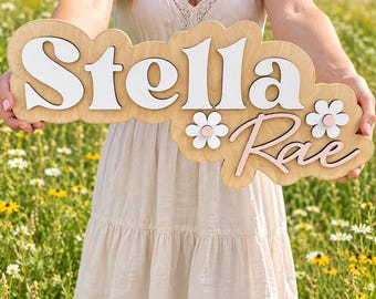 Custom Baby Name Sign | Personalized Wooden Nursery Decor | Laser Cut Name Art | Above Crib Baby Room Decor