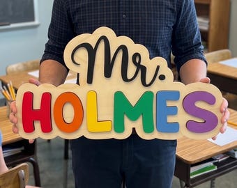 Teacher Name Sign Layered Wooden Classroom Decor Personalized Teacher Appreciation Desk Sign