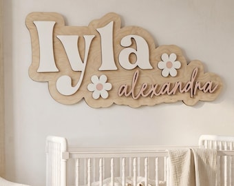 Custom Baby Name Sign | Personalized Wooden Nursery Decor | Laser Cut Name Art | Layered Wood Sign