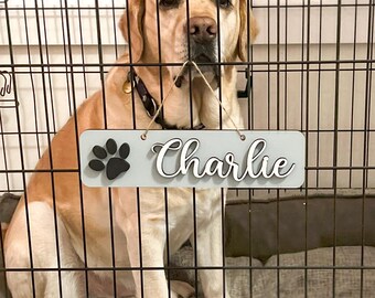 Personalized Dog Crate Sign: Custom Bone Tag, Farmhouse Kennel Decor