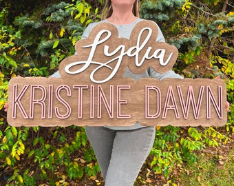Custom wood name sign | Boho name sign | Girl Name Sign | Above crib sign | Baby shower gift Layered Name Sign Large wood name sign CAW