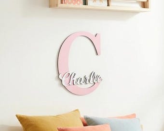 Wooden Wall Name Sign Large Letter Modern Nursery Bedroom Decor