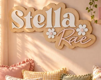 Custom Baby Name Sign | Personalized Wooden Nursery Decor | Laser Cut Name Art | Above Crib Baby Room Decor