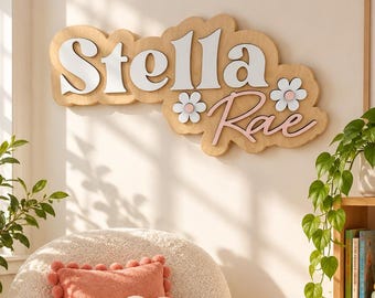 Nursery Name Sign Wood Name Sign Baby Name Sign Double Baby Name Sign Boho Wooden Name Custom Nursery Wall Decor
