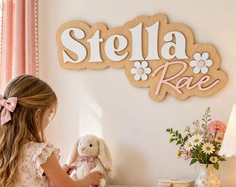 Custom Baby Name Sign | Personalized Wooden Nursery Decor | Laser Cut Name Art | Nursery Wall Decor