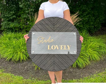Custom Wood Company Name Sign, Grooved Business Logo Wall Decor