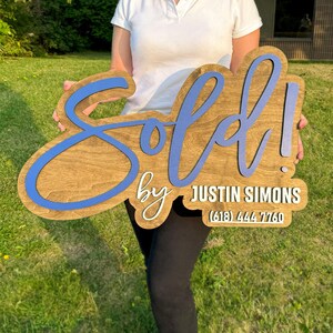 wooden sold sign custom realtor name modern style