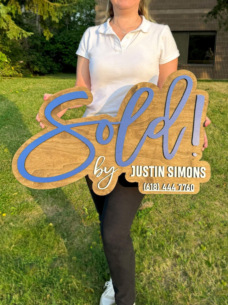 wooden sold sign custom realtor name modern style