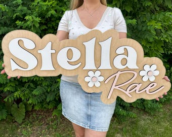 Custom Baby Name Sign | Personalized Wooden Nursery Decor | Laser Cut Name Art