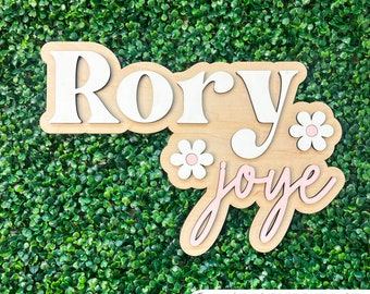 Nursery Name Sign Wood Name Sign Baby Name Sign Double Baby Name Sign Boho Wooden Name Sign  Custom Wood Words Christmas Gift For Kids Rory