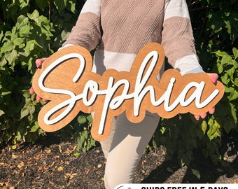 Large Wood Name Sign, Nursery Name Sign, Boho Nursery Sign , Above Crib Cut Out, Layered Baby Name Sign, Double Baby Name Sign, Cut Out Sign