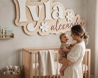 Custom Baby Name Sign | Personalized Wooden Nursery Decor | Laser Cut Name Art | Layered Wood Wall Decor