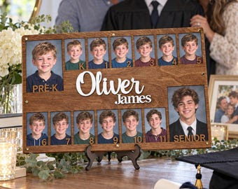 School Year Photo Frame K12 Picture Display Graduation Memory Board Through the Years Frame Pre K to12 Senior Keepsake