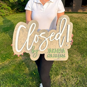 wooden closing sign for realtor with custom name