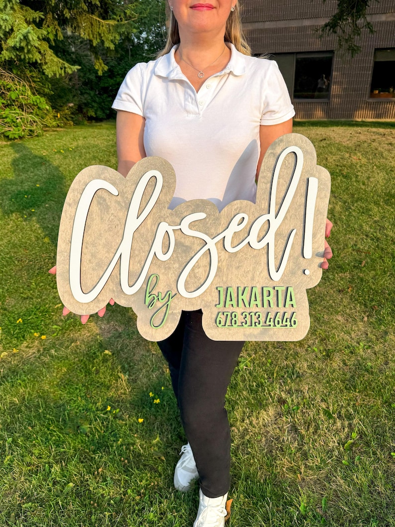 wooden closing sign for realtor with custom name