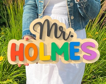 Personalized Teacher Name Sign | Rainbow Classroom Decor