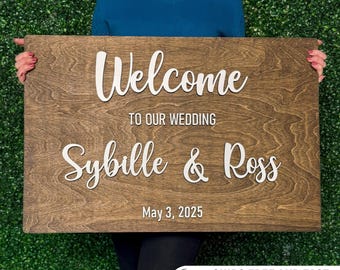 Personalized Wood Wedding Sign : Boho Laser Cut Welcome Decor | Custom Wooden Names USCA