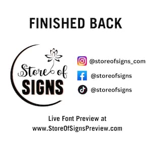May include: Black and white logo for Store of Signs with a stylized flower design. The logo is surrounded by a circle. The text "Store of Signs" is in a decorative font. Social media handles are listed below the logo: @storeofsigns_com, @storeofsigns, and @storeofsigns. The text "Live Font Preview at www.StoreOfSignsPreview.com" is at the bottom of the image.