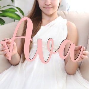 Custom Wooden Name sign Custom Name Sign Nursery Decor Baby Gift Baby Shower First easter flower girl Cursive font, Housewarming gift  Ava