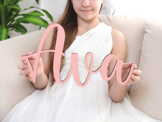Custom Wooden Name Sign Custom Name Sign Nursery Decor Baby Gift Baby Shower First Easter Flower Girl Cursive Font Housewarming Christmas Etsy
