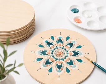 9 Inch Birch Mandala Blanks, 1/4 Inch Wood Circle Blanks with Center Point for Dot Painting, DIY Crafts and Laser Engraving